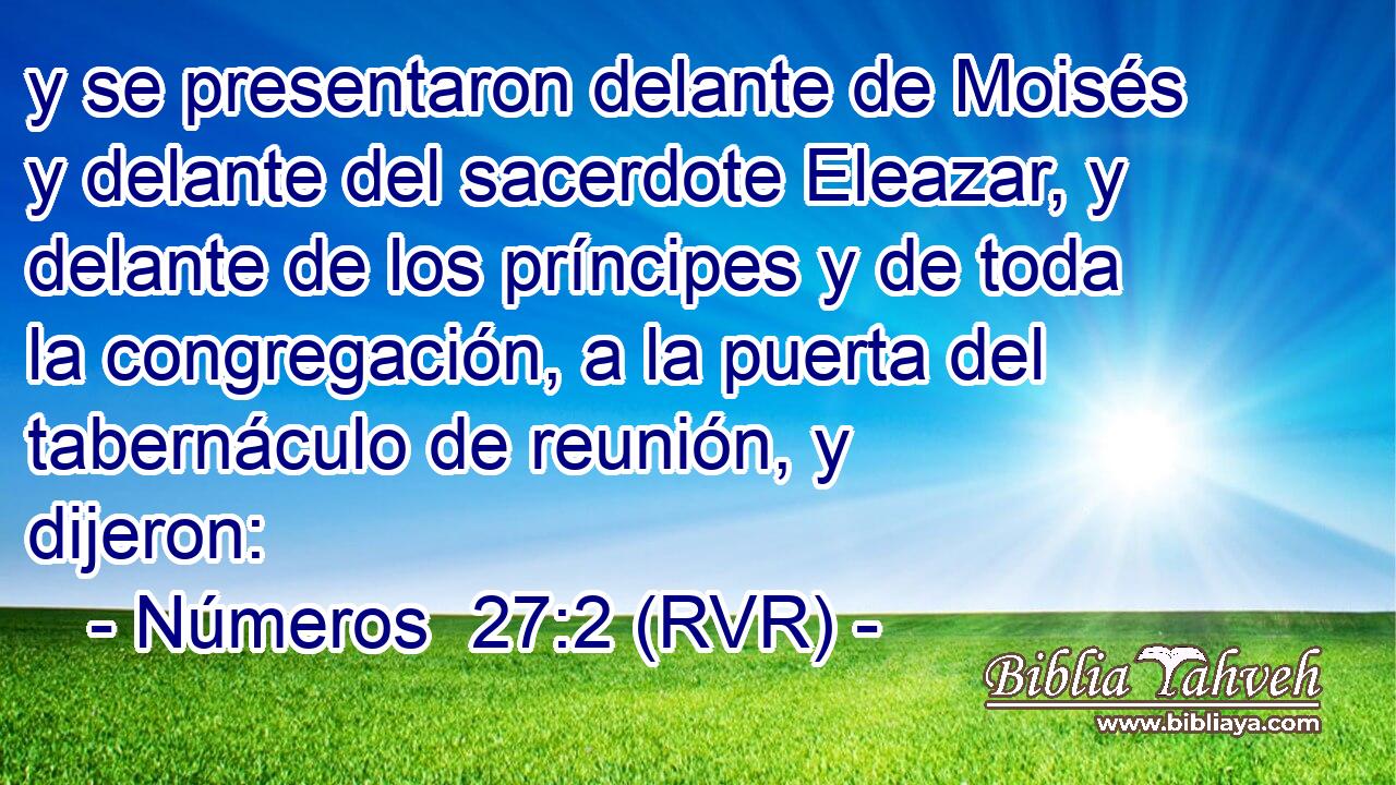 y se presentaron delante de Moisés y delante del sacerdote Eleazar, y delante de los príncipes y de toda la congregación, a la puerta del tabernáculo de reunión, y dijeron: