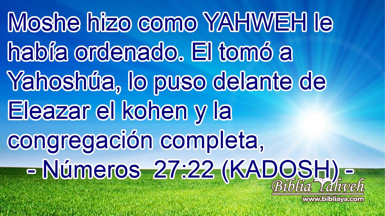  Moshe hizo como YAHWEH le había ordenado. El tomó a Yahoshúa, lo puso delante de Eleazar el kohen y la congregación completa, 
