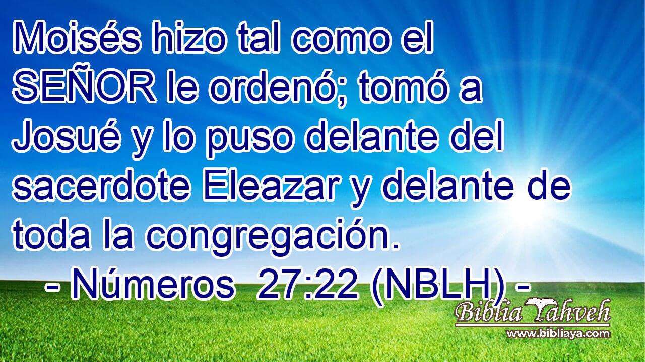  Moisés hizo tal como el SEÑOR le ordenó; tomó a Josué y lo puso delante del sacerdote Eleazar y delante de toda la congregación. 