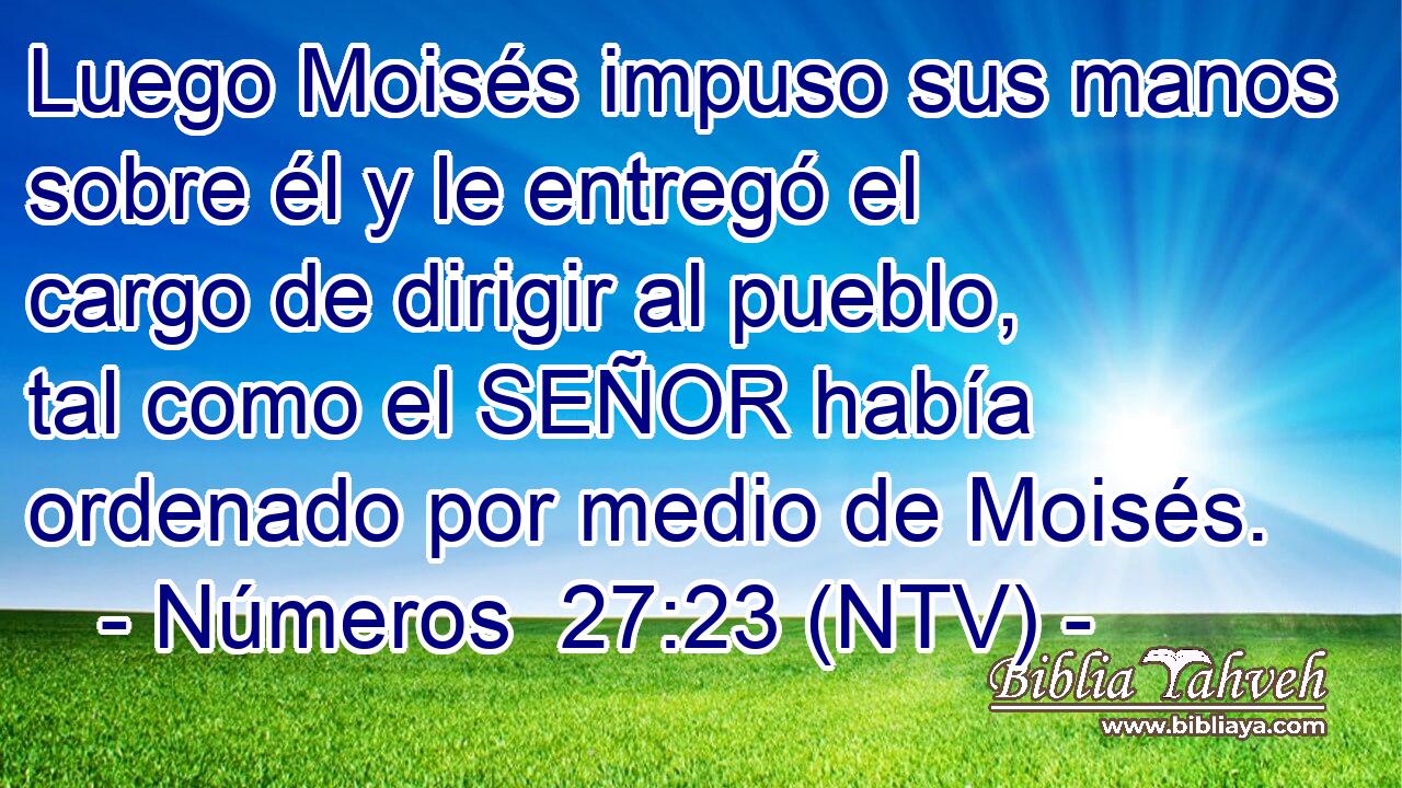 Luego Moisés impuso sus manos sobre él y le entregó el cargo de dirigir al pueblo, tal como el SEÑOR había ordenado por medio de Moisés.