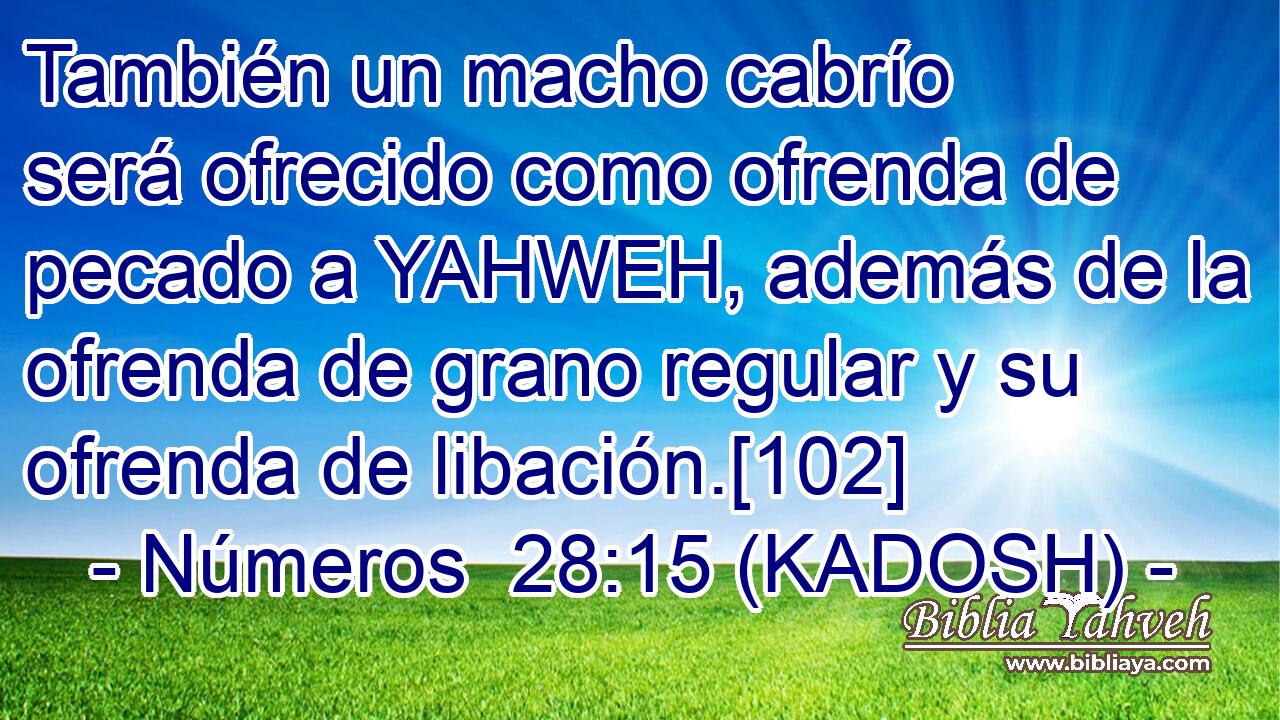  También un macho cabrío será ofrecido como ofrenda de pecado a YAHWEH, además de la ofrenda de grano regular y su ofrenda de libación.[102] 