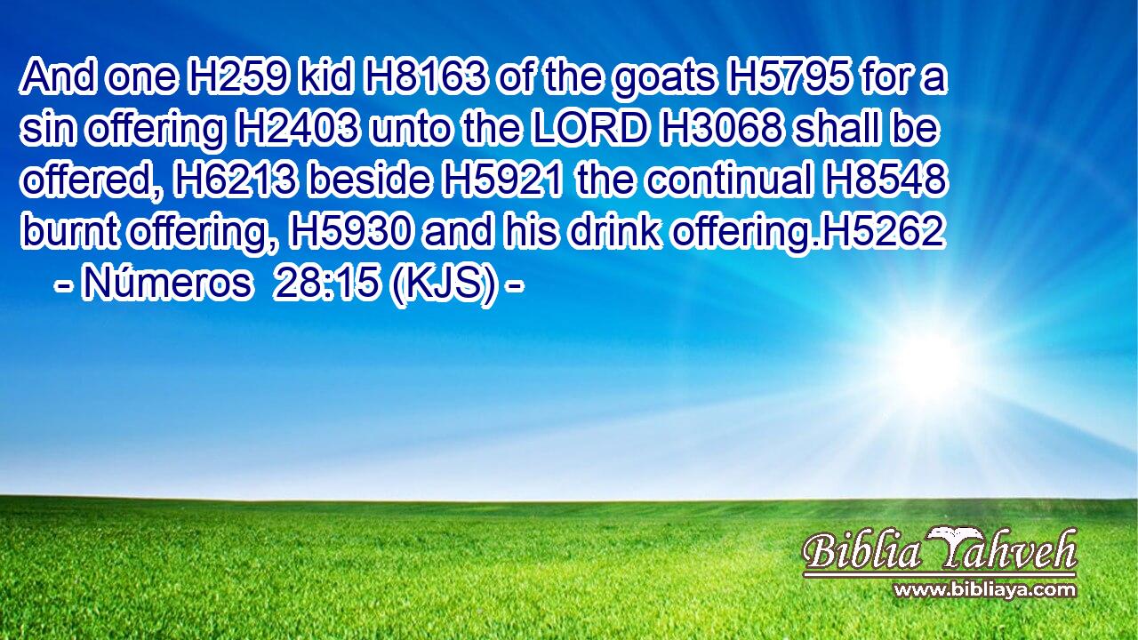 And one H259 kid H8163 of the goats H5795 for a sin offering H2403 unto the LORD H3068 shall be offered, H6213 beside H5921 the continual H8548 burnt offering, H5930 and his drink offering.H5262