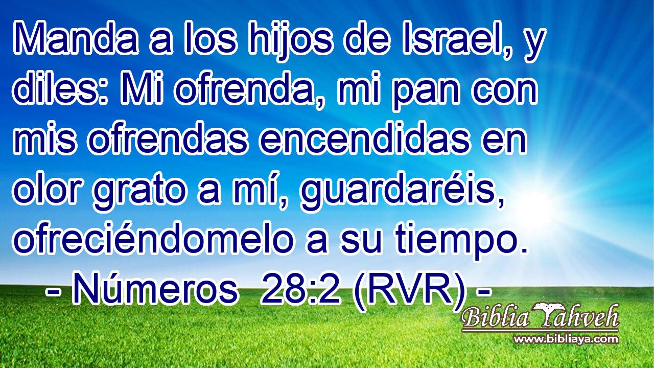 Manda a los hijos de Israel, y diles: Mi ofrenda, mi pan con mis ofrendas encendidas en olor grato a mí, guardaréis, ofreciéndomelo a su tiempo.