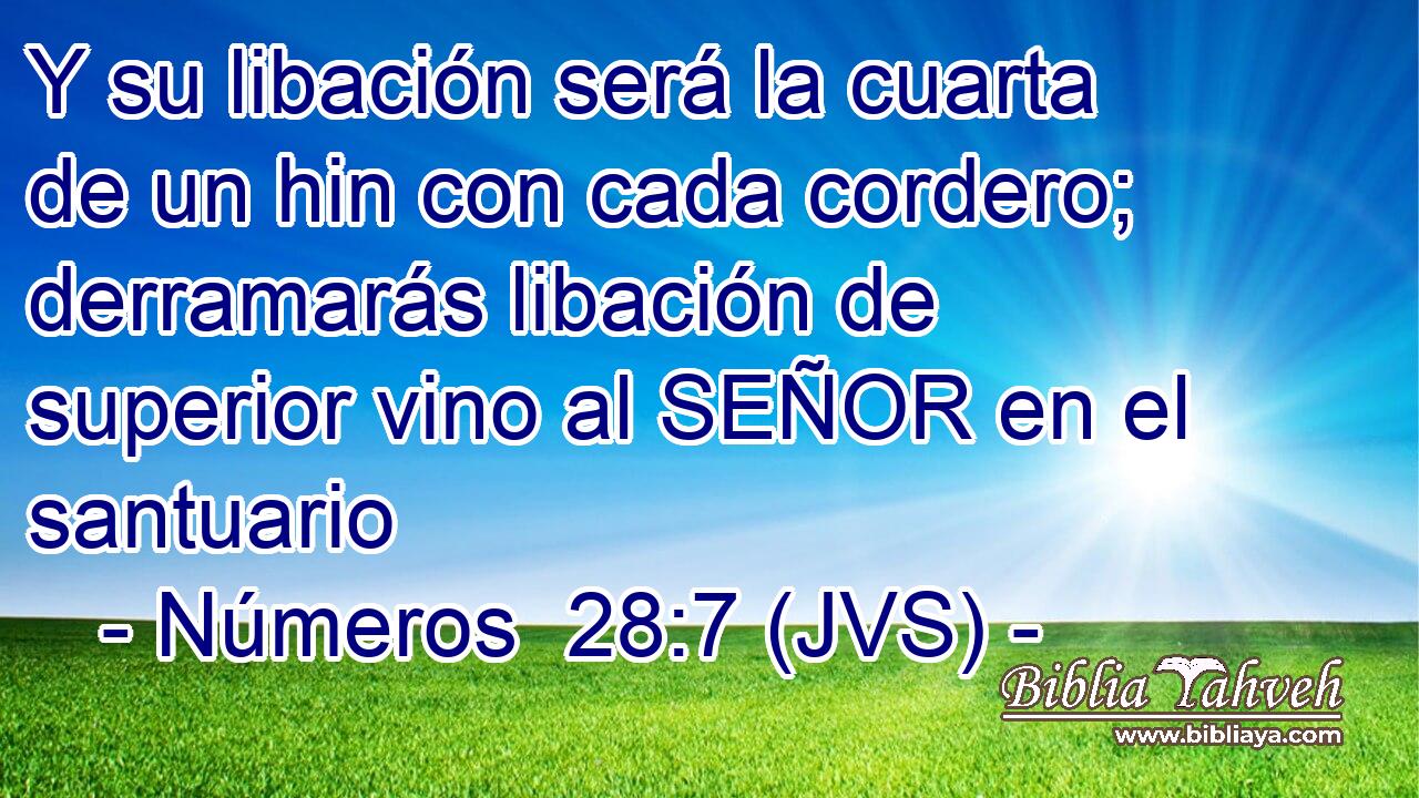 Y su libación será la cuarta de un hin con cada cordero; derramarás libación de superior vino al SEÑOR en el santuario