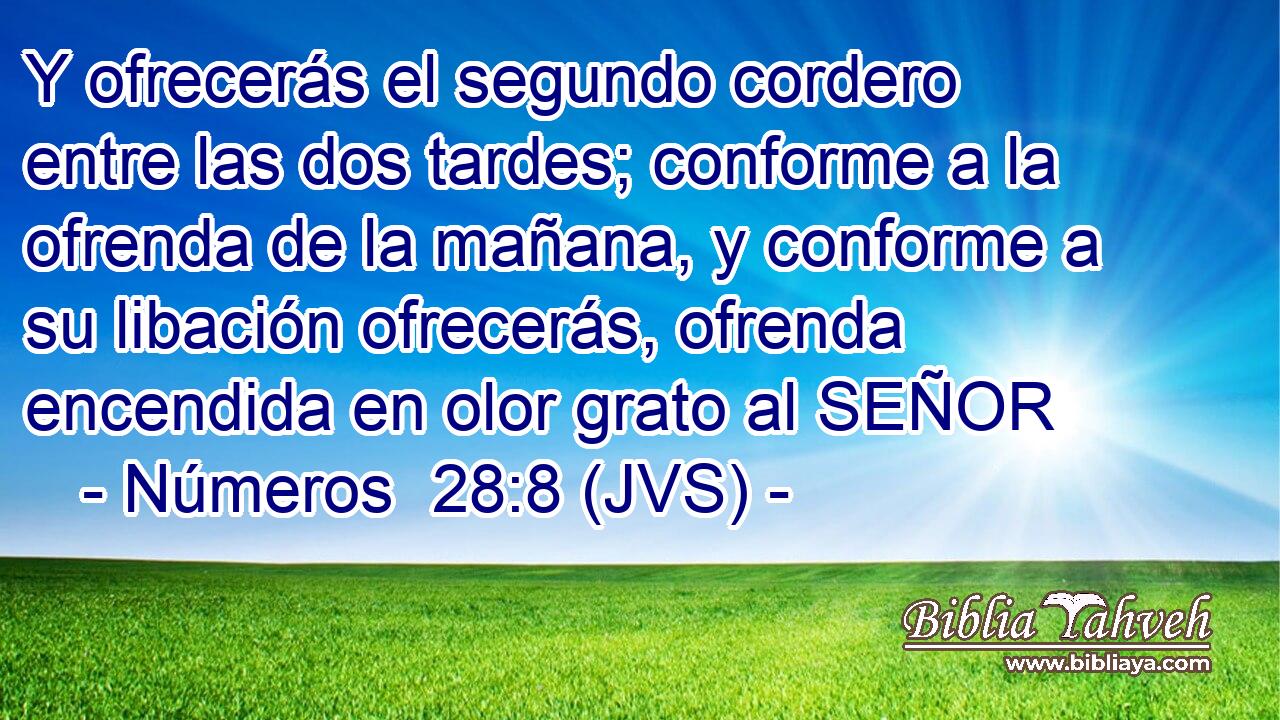 Y ofrecerás el segundo cordero entre las dos tardes; conforme a la ofrenda de la mañana, y conforme a su libación ofrecerás, ofrenda encendida en olor grato al SEÑOR