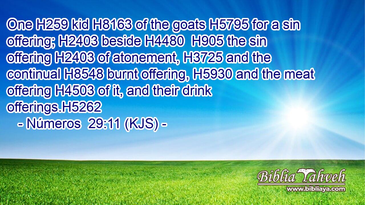 One H259 kid H8163 of the goats H5795 for a sin offering; H2403 beside H4480  H905 the sin offering H2403 of atonement, H3725 and the continual H8548 burnt offering, H5930 and the meat offering H4503 of it, and their drink offerings.H5262