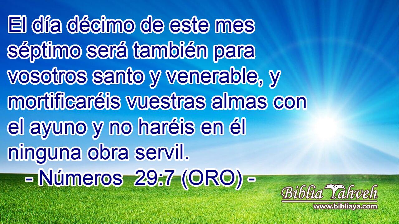  El día décimo de este mes séptimo será también para vosotros santo y venerable, y mortificaréis vuestras almas con el ayuno y no haréis en él ninguna obra servil. 