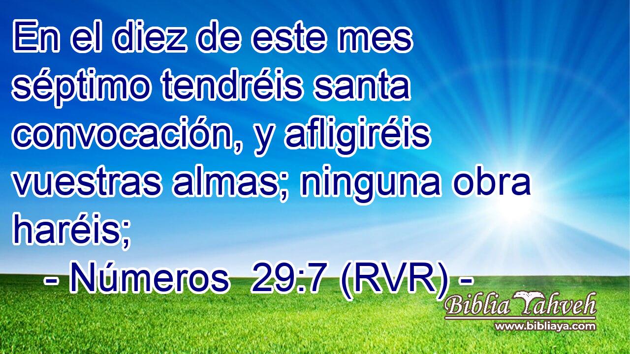 En el diez de este mes séptimo tendréis santa convocación, y afligiréis vuestras almas; ninguna obra haréis;
