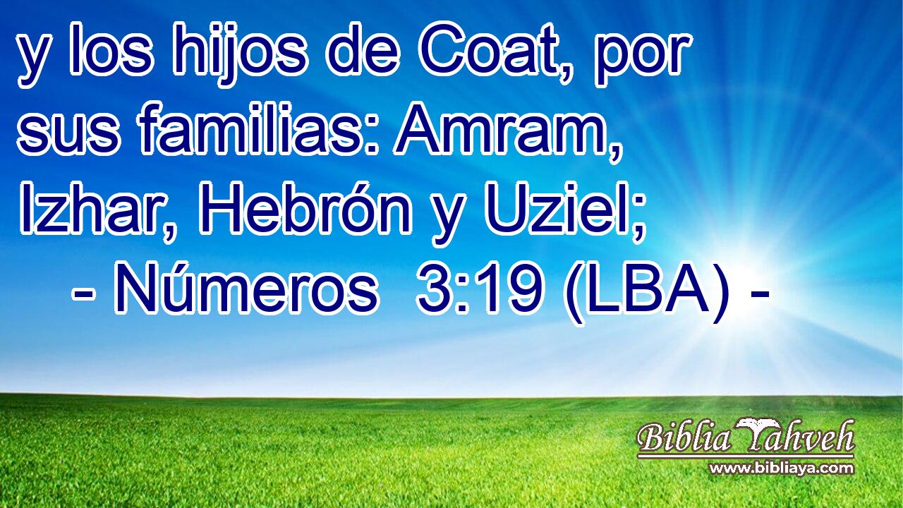 y los hijos de Coat, por sus familias: Amram, Izhar, Hebrón y Uziel;