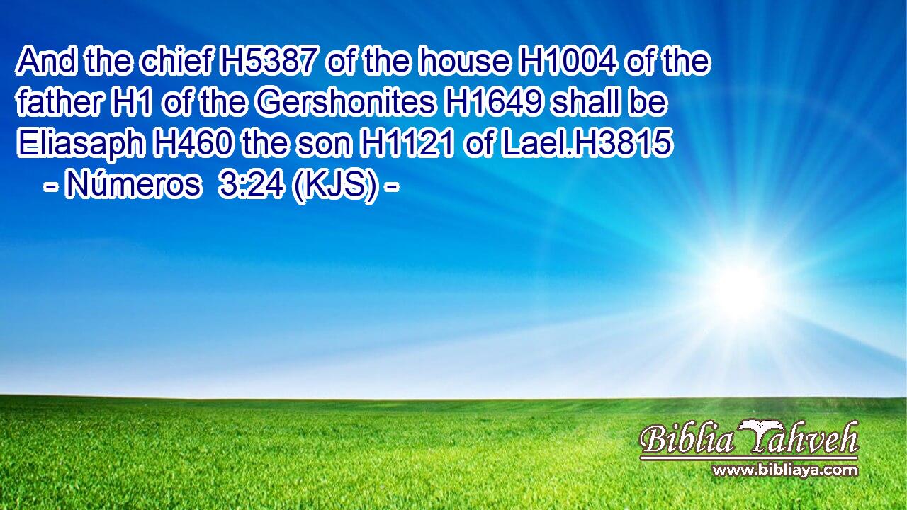 And the chief H5387 of the house H1004 of the father H1 of the Gershonites H1649 shall be Eliasaph H460 the son H1121 of Lael.H3815