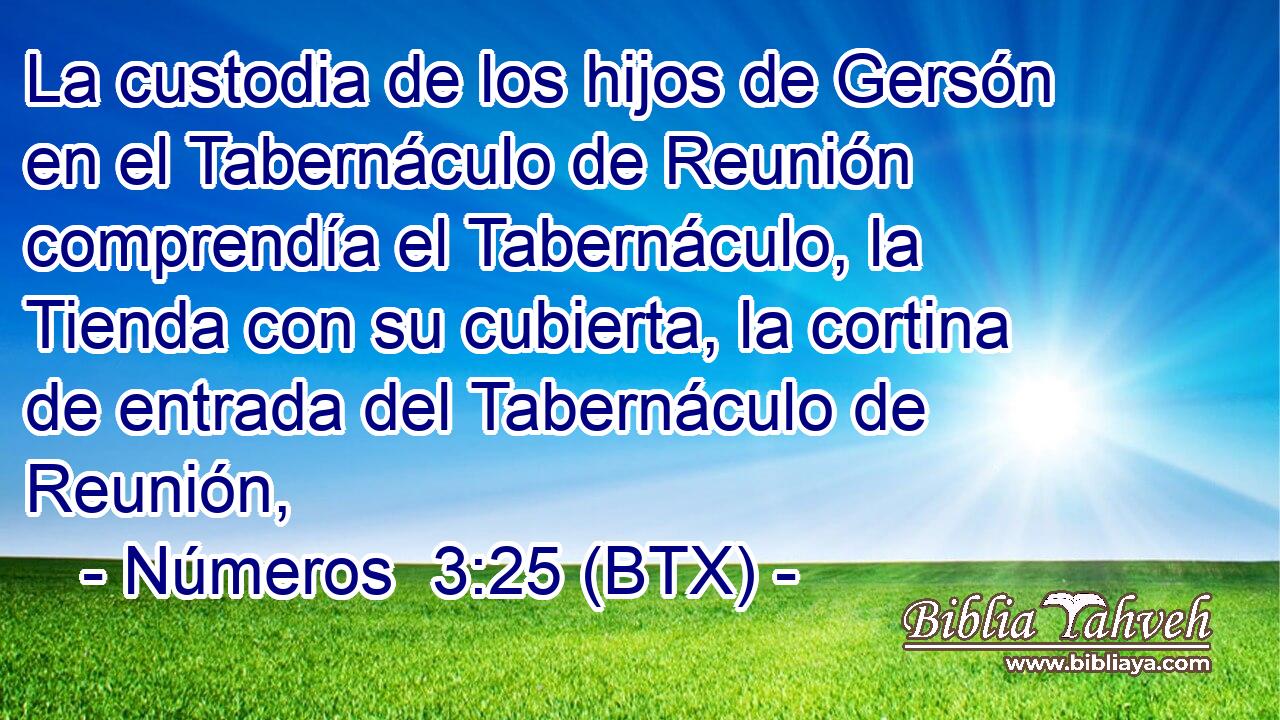 La custodia de los hijos de Gersón en el Tabernáculo de Reunión comprendía el Tabernáculo, la Tienda con su cubierta, la cortina de entrada del Tabernáculo de Reunión,