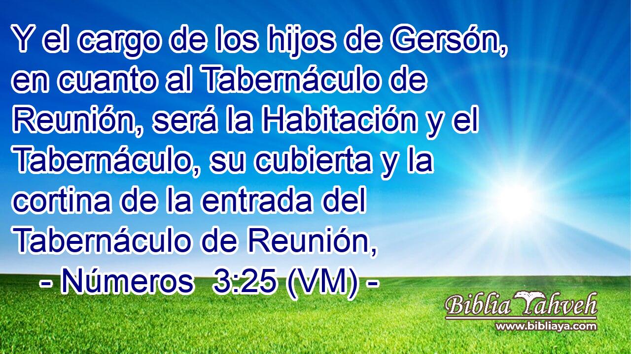  Y el cargo de los hijos de Gersón, en cuanto al Tabernáculo de Reunión, será la Habitación y el Tabernáculo, su cubierta y la cortina de la entrada del Tabernáculo de Reunión, 
