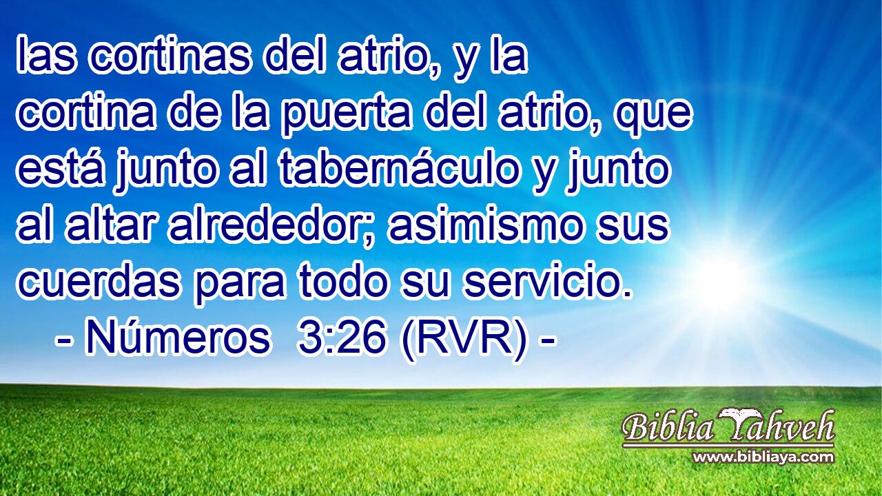 las cortinas del atrio, y la cortina de la puerta del atrio, que está junto al tabernáculo y junto al altar alrededor; asimismo sus cuerdas para todo su servicio.