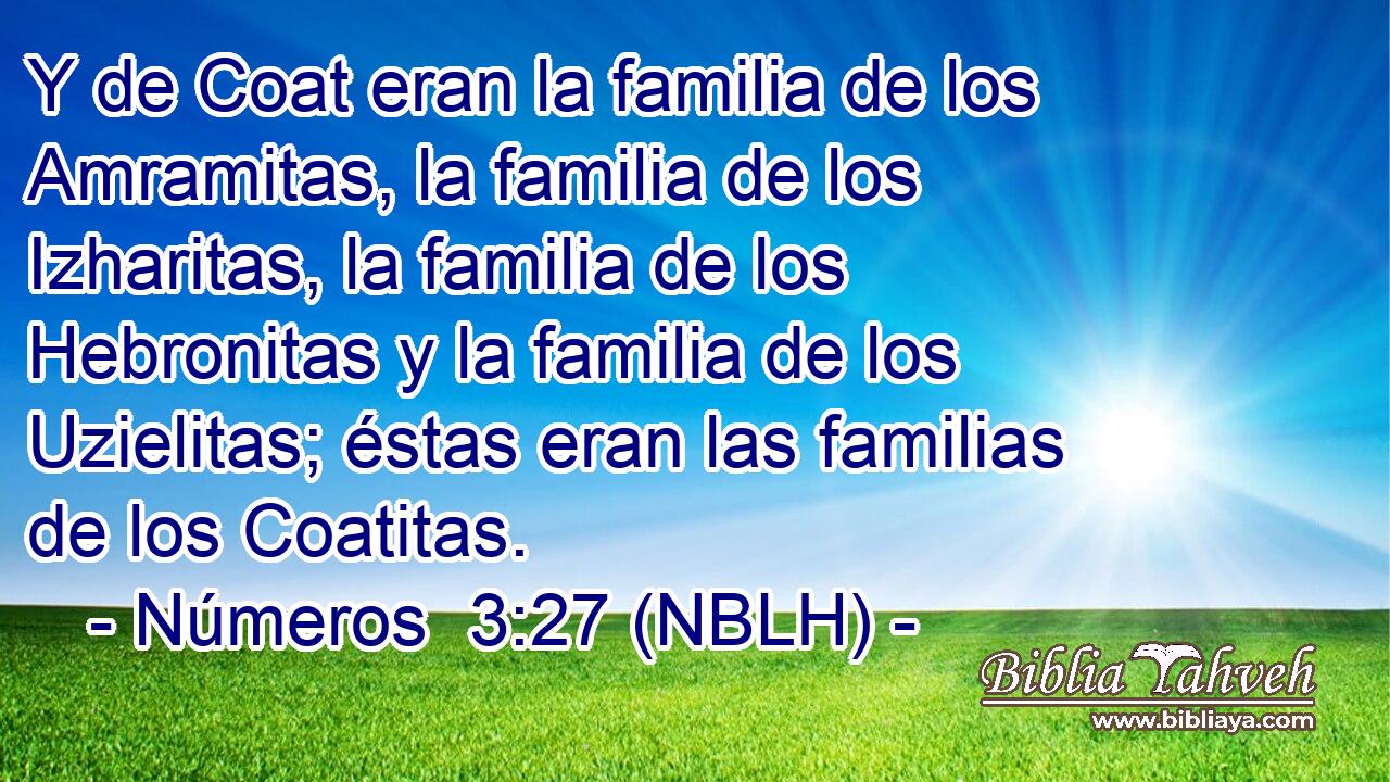  Y de Coat eran la familia de los Amramitas, la familia de los Izharitas, la familia de los Hebronitas y la familia de los Uzielitas; éstas eran las familias de los Coatitas. 