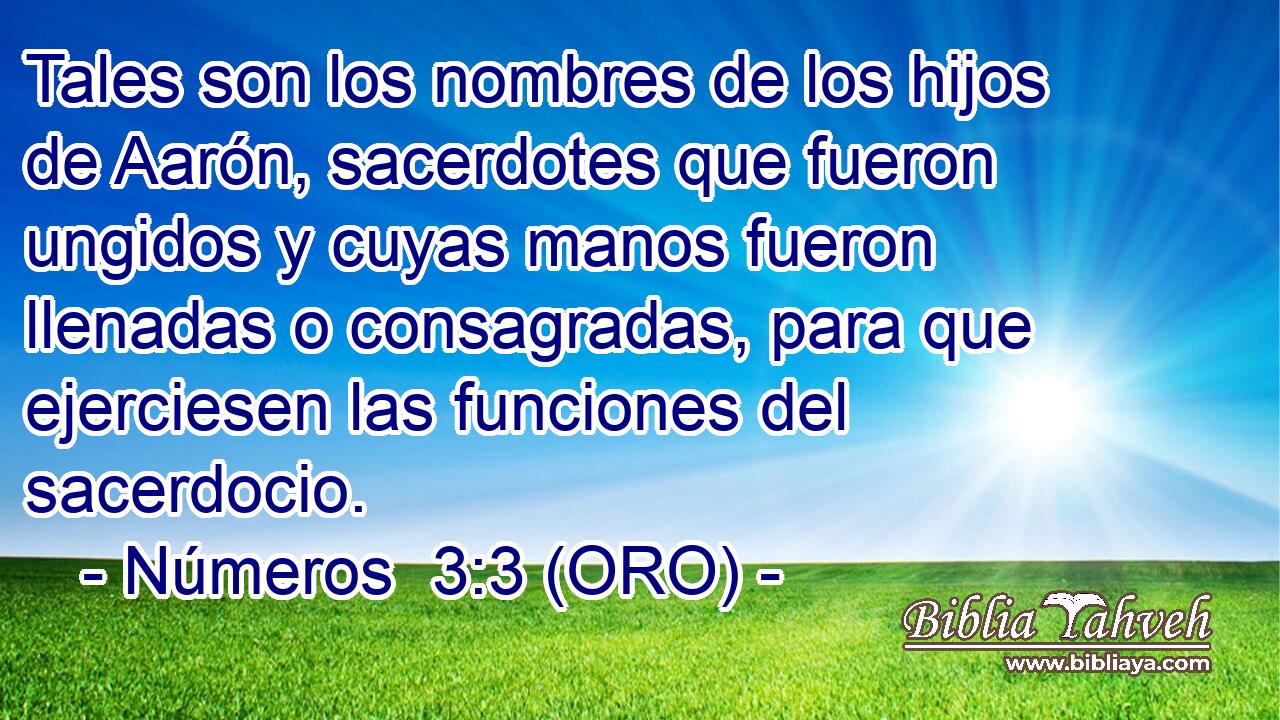  Tales son los nombres de los hijos de Aarón, sacerdotes que fueron ungidos y cuyas manos fueron llenadas o consagradas, para que ejerciesen las funciones del sacerdocio. 
