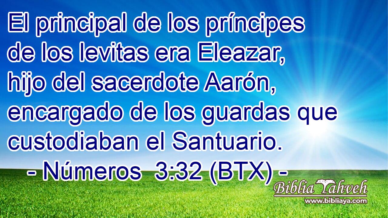 El principal de los príncipes de los levitas era Eleazar, hijo del sacerdote Aarón, encargado de los guardas que custodiaban el Santuario.