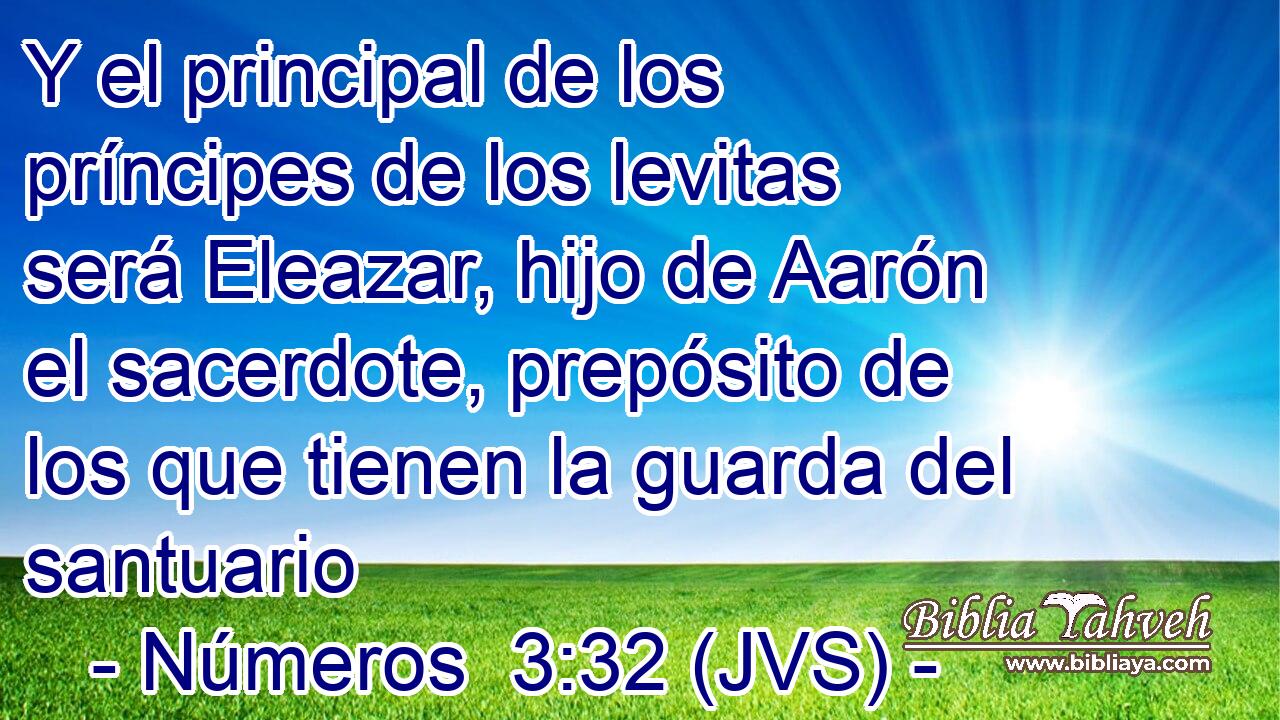 Y el principal de los príncipes de los levitas será Eleazar, hijo de Aarón el sacerdote, prepósito de los que tienen la guarda del santuario