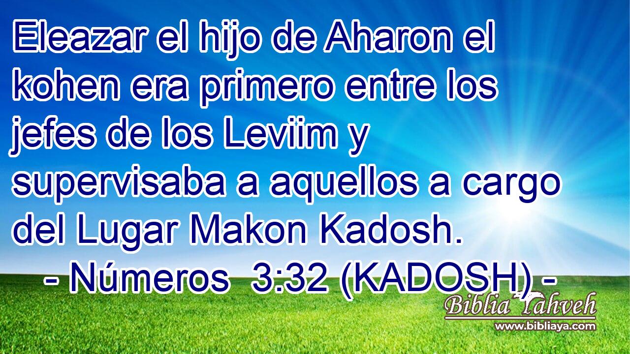  Eleazar el hijo de Aharon el kohen era primero entre los jefes de los Leviim y supervisaba a aquellos a cargo del Lugar Makon Kadosh. 