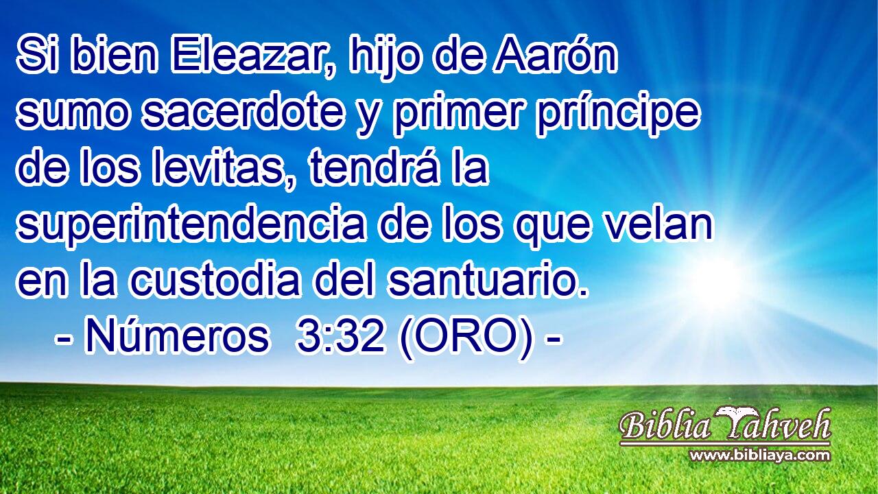  Si bien Eleazar, hijo de Aarón sumo sacerdote y primer príncipe de los levitas, tendrá la superintendencia de los que velan en la custodia del santuario. 