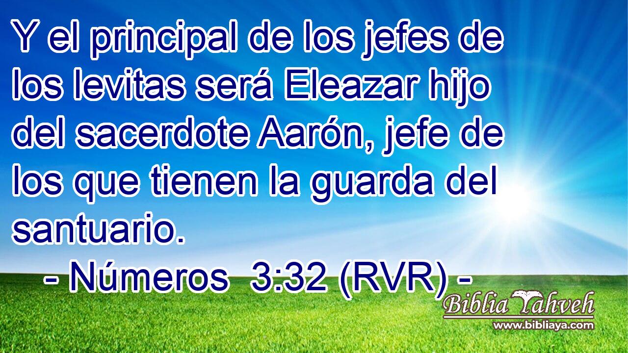 Y el principal de los jefes de los levitas será Eleazar hijo del sacerdote Aarón, jefe de los que tienen la guarda del santuario.