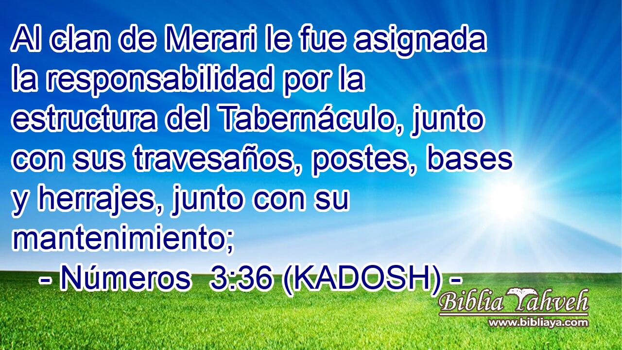  Al clan de Merari le fue asignada la responsabilidad por la estructura del Tabernáculo, junto con sus travesaños, postes, bases y herrajes, junto con su mantenimiento; 