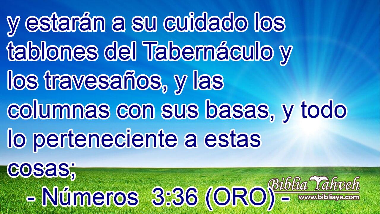  y estarán a su cuidado los tablones del Tabernáculo y los travesaños, y las columnas con sus basas, y todo lo perteneciente a estas cosas; 