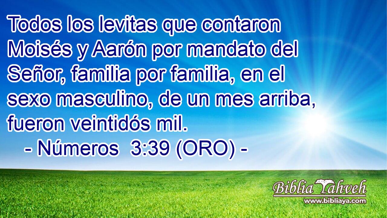  Todos los levitas que contaron Moisés y Aarón por mandato del Señor, familia por familia, en el sexo masculino, de un mes arriba, fueron veintidós mil. 