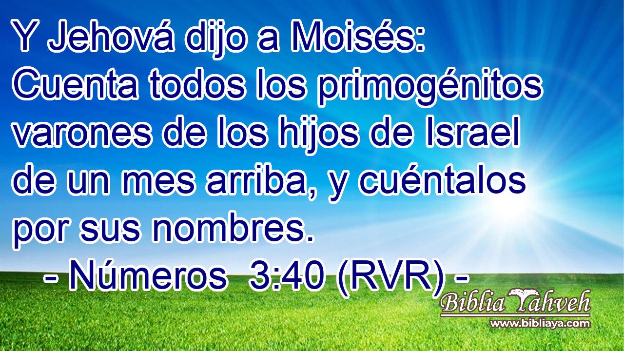 Y Jehová dijo a Moisés: Cuenta todos los primogénitos varones de los hijos de Israel de un mes arriba, y cuéntalos por sus nombres.