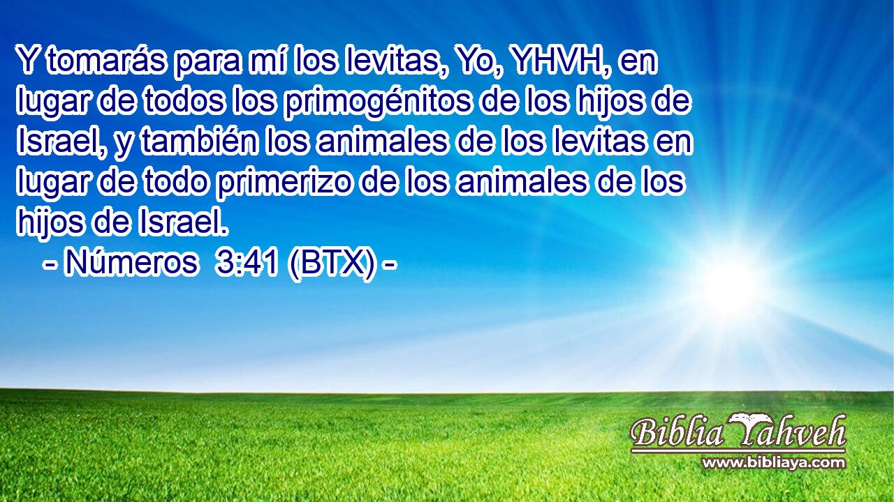 Y tomarás para mí los levitas, Yo, YHVH, en lugar de todos los primogénitos de los hijos de Israel, y también los animales de los levitas en lugar de todo primerizo de los animales de los hijos de Israel.