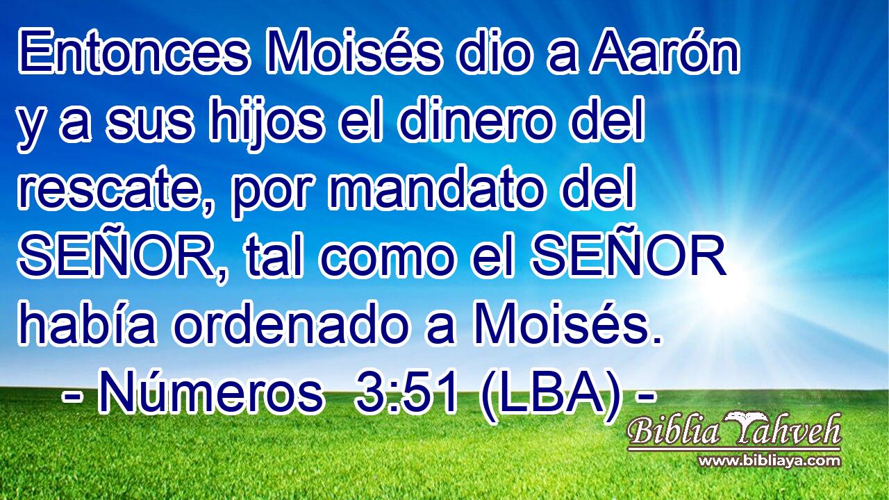 Entonces Moisés dio a Aarón y a sus hijos el dinero del rescate, por mandato del SEÑOR, tal como el SEÑOR había ordenado a Moisés.