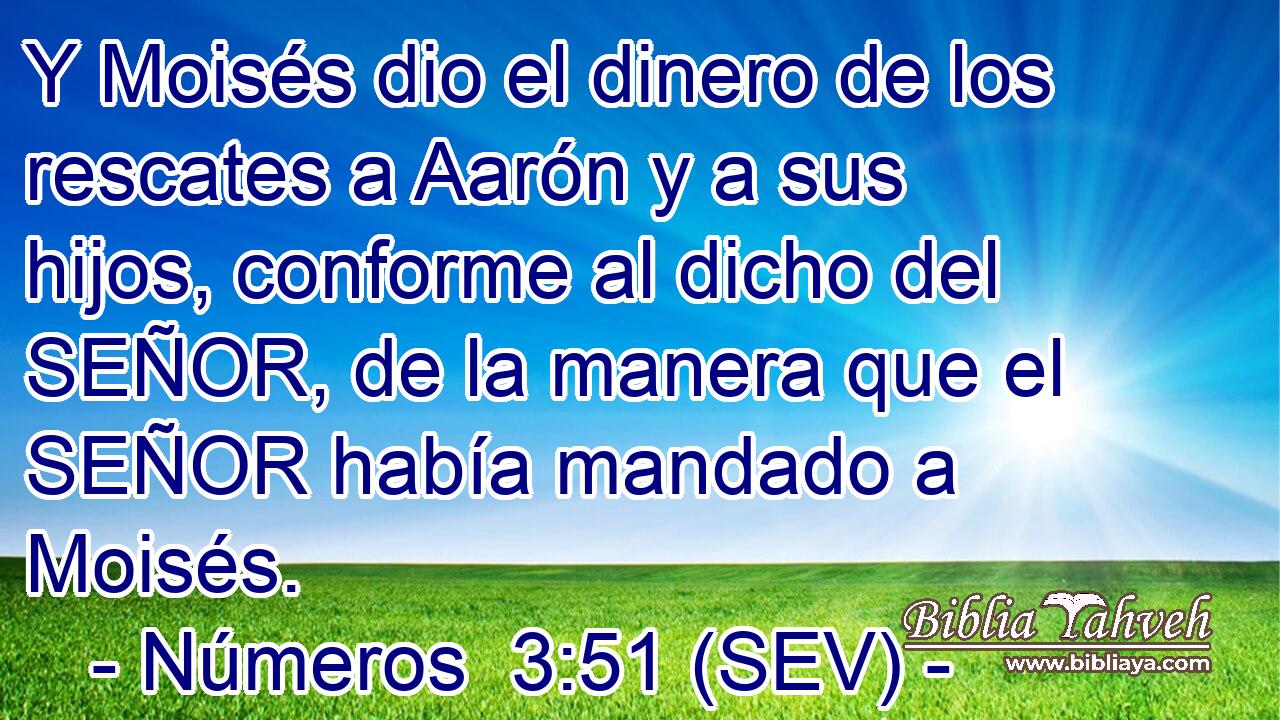 Y Moisés dio el dinero de los rescates a Aarón y a sus hijos, conforme al dicho del SEÑOR, de la manera que el SEÑOR había mandado a Moisés.