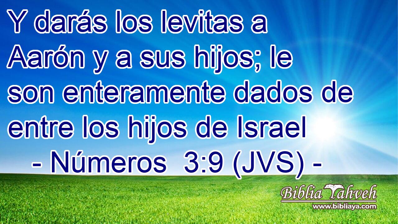 Y darás los levitas a Aarón y a sus hijos; le son enteramente dados de entre los hijos de Israel