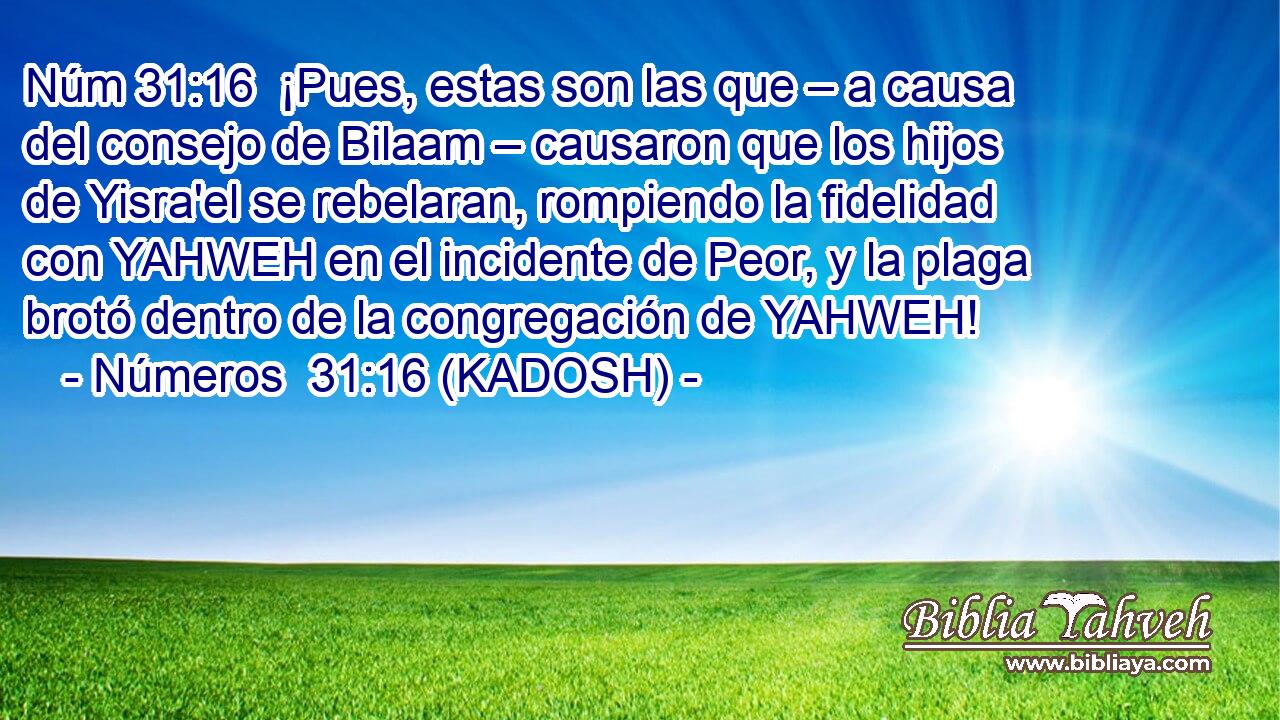  ¡Pues, estas son las que – a causa del consejo de Bilaam – causaron que los hijos de Yisra'el se rebelaran, rompiendo la fidelidad con YAHWEH en el incidente de Peor, y la plaga brotó dentro de la congregación de YAHWEH! 