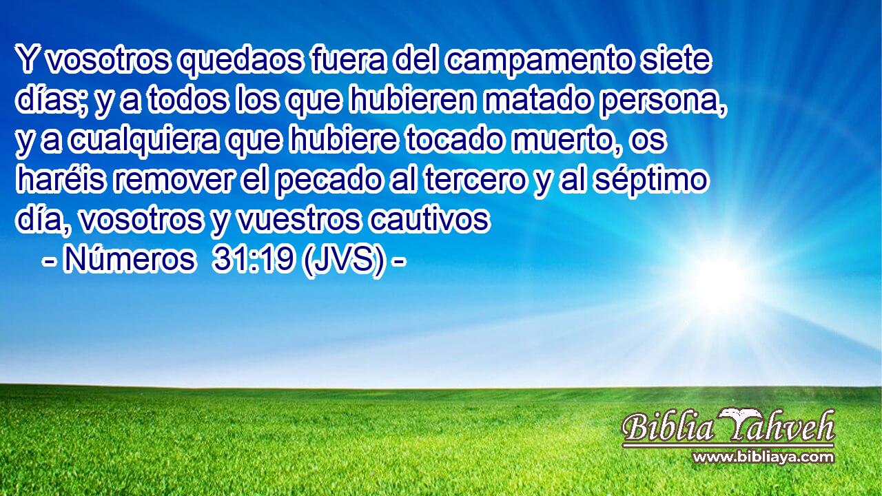 Y vosotros quedaos fuera del campamento siete días; y a todos los que hubieren matado persona, y a cualquiera que hubiere tocado muerto, os haréis remover el pecado al tercero y al séptimo día, vosotros y vuestros cautivos