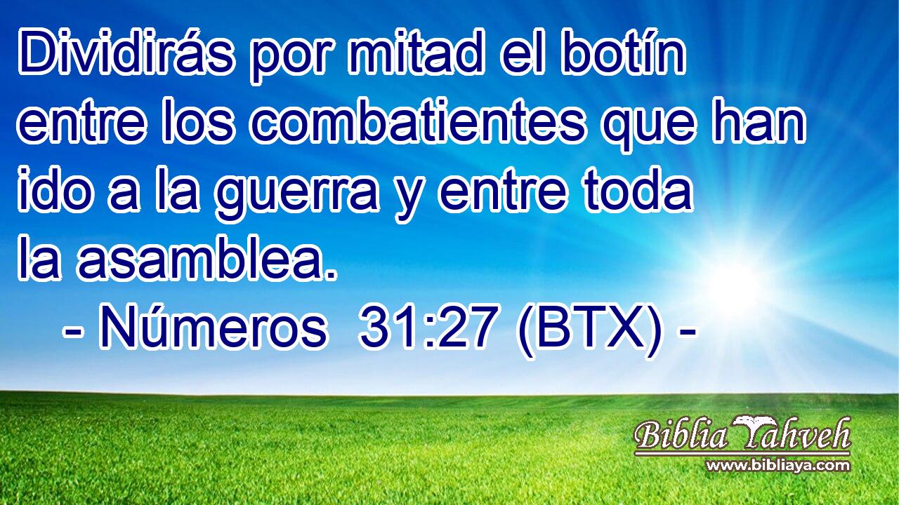 Dividirás por mitad el botín entre los combatientes que han ido a la guerra y entre toda la asamblea.