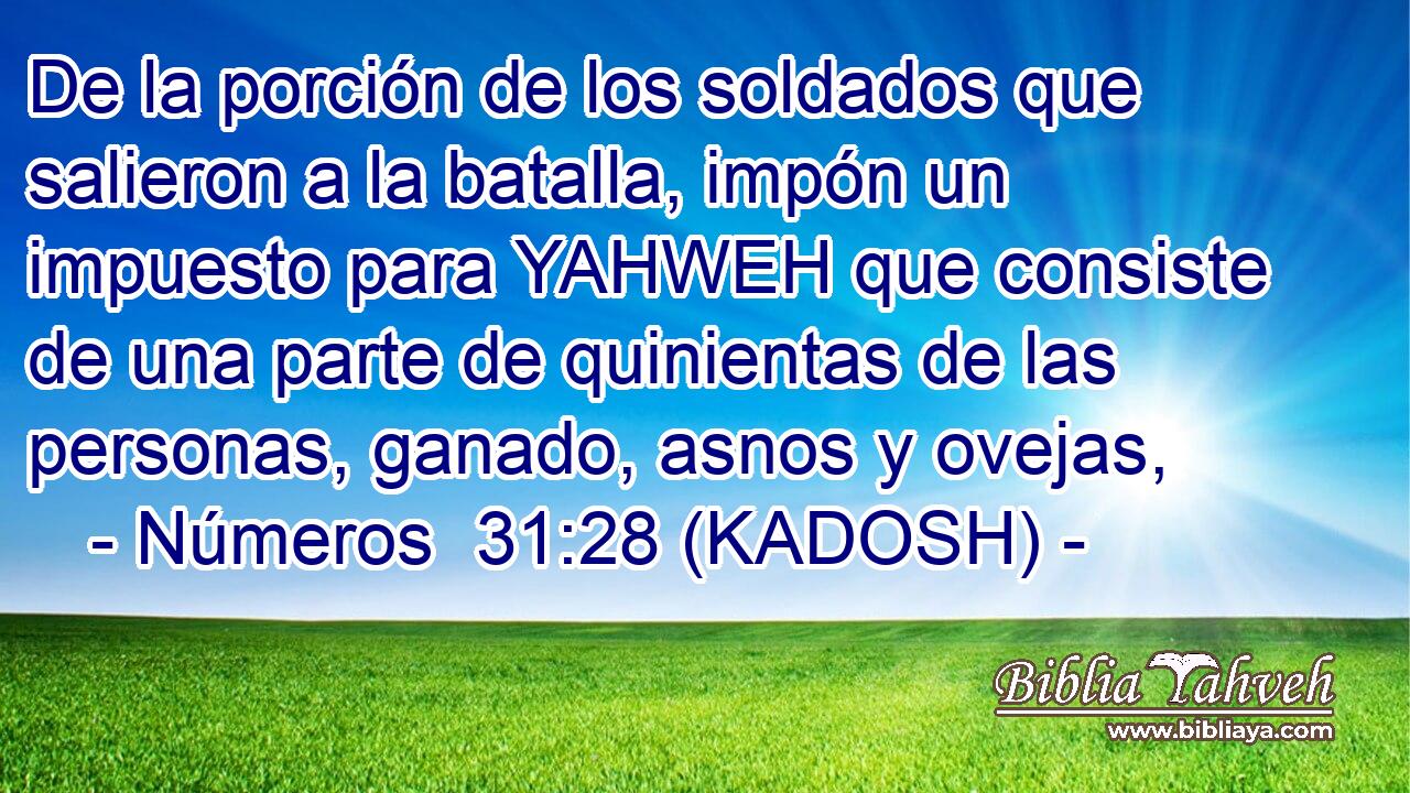  De la porción de los soldados que salieron a la batalla, impón un impuesto para YAHWEH que consiste de una parte de quinientas de las personas, ganado, asnos y ovejas, 
