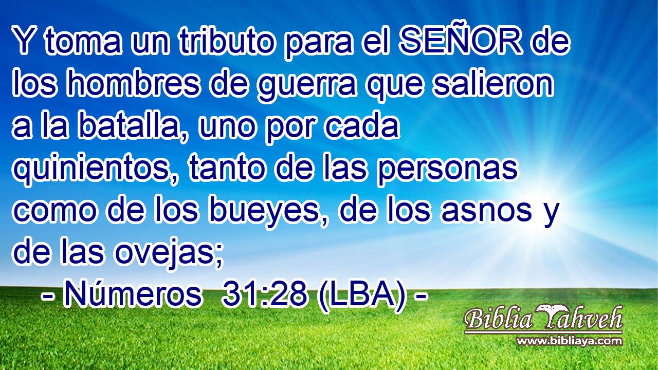 Y toma un tributo para el SEÑOR de los hombres de guerra que salieron a la batalla, uno por cada quinientos, tanto de las personas como de los bueyes, de los asnos y de las ovejas;