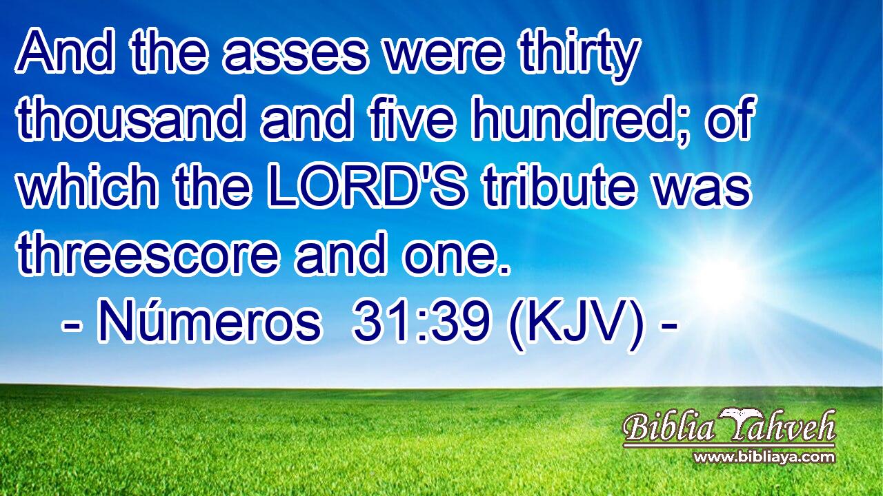 And the asses were thirty thousand and five hundred; of which the LORD'S tribute was threescore and one.