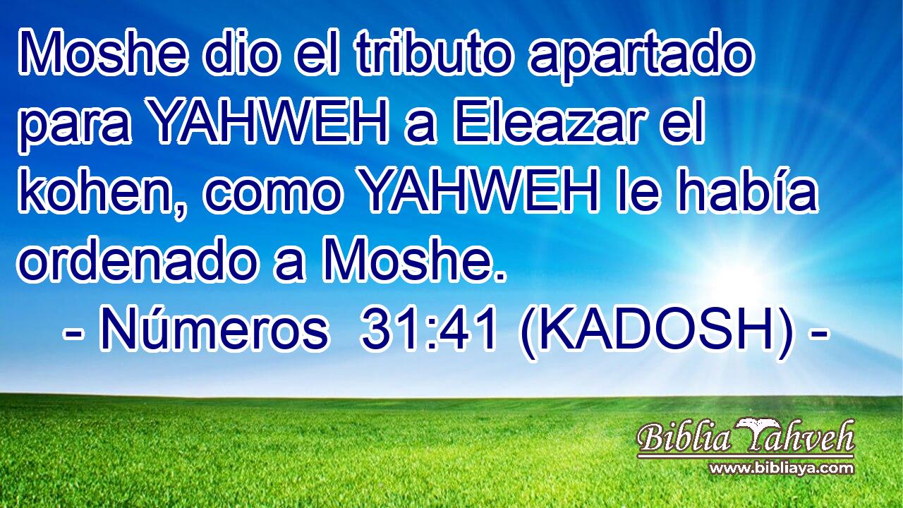  Moshe dio el tributo apartado para YAHWEH a Eleazar el kohen, como YAHWEH le había ordenado a Moshe. 