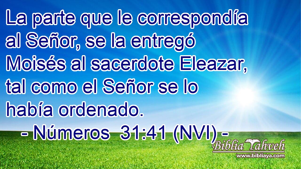  La parte que le correspondía al Señor, se la entregó Moisés al sacerdote Eleazar, tal como el Señor se lo había ordenado. 