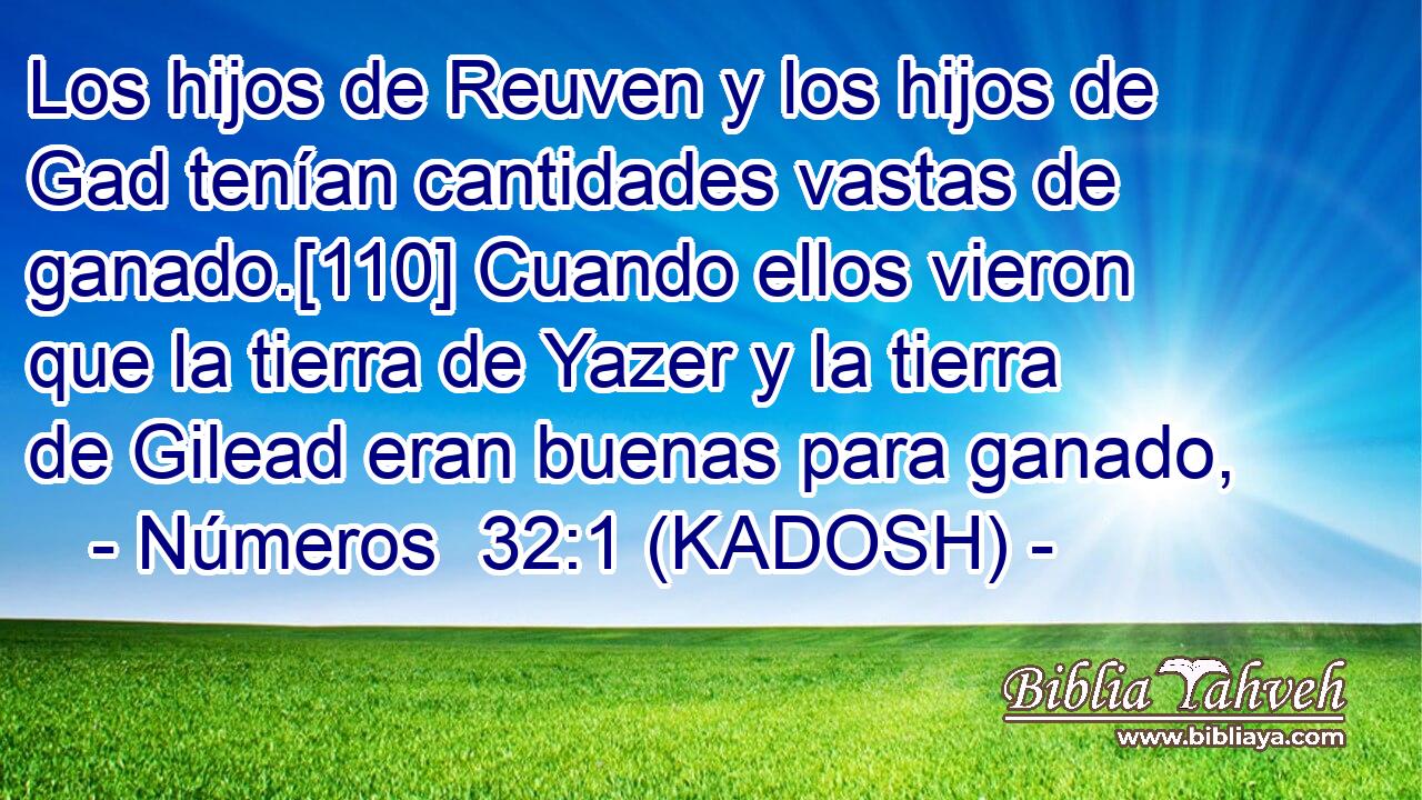  Los hijos de Reuven y los hijos de Gad tenían cantidades vastas de ganado.[110] Cuando ellos vieron que la tierra de Yazer y la tierra de Gilead eran buenas para ganado, 