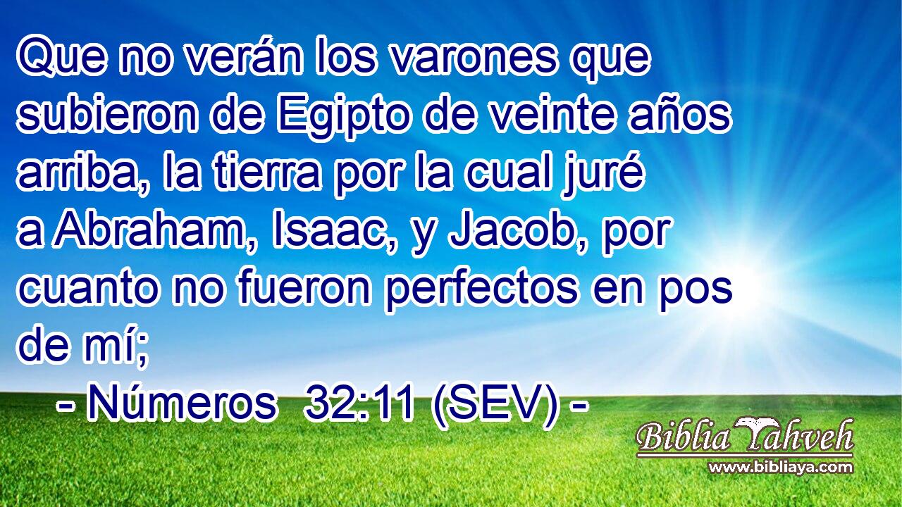 Que no verán los varones que subieron de Egipto de veinte años arriba, la tierra por la cual juré a Abraham, Isaac, y Jacob, por cuanto no fueron perfectos en pos de mí;