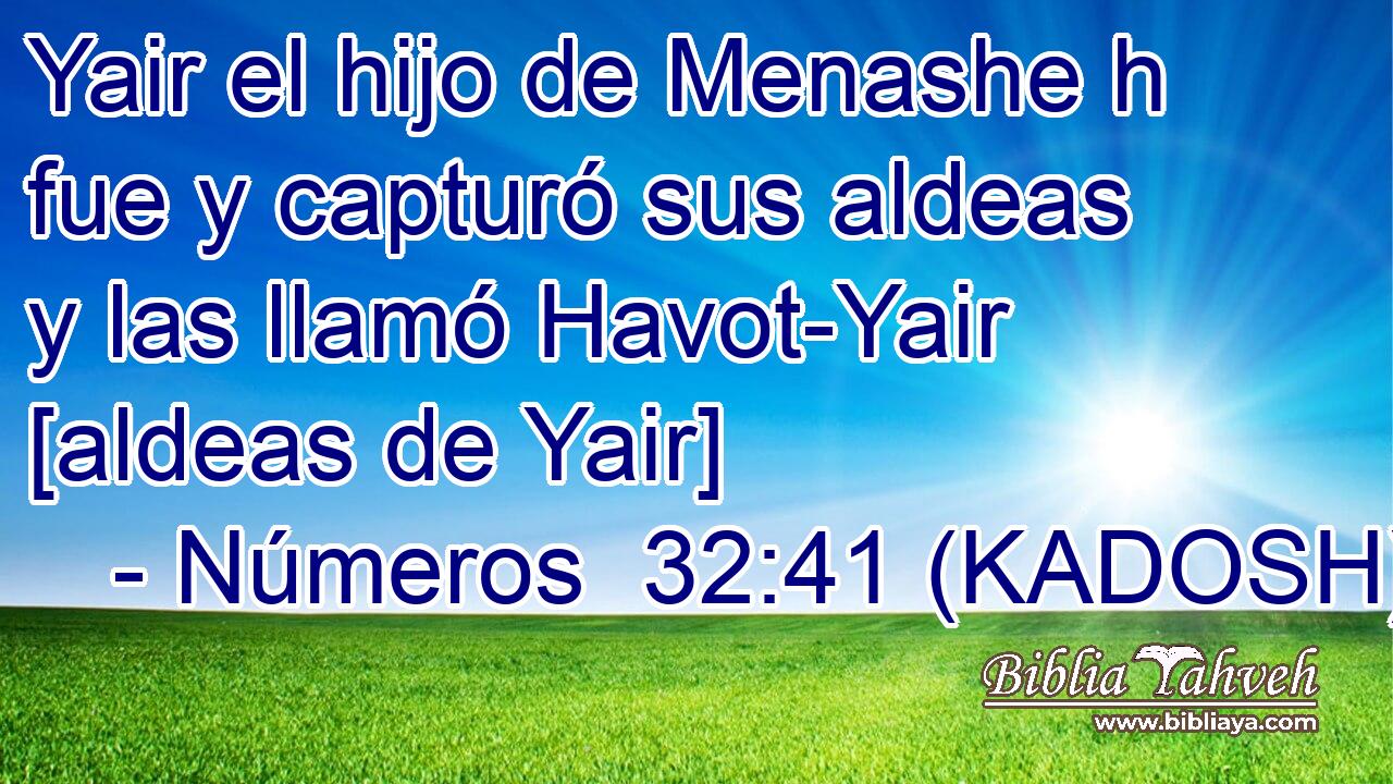  Yair el hijo de Menashe h fue y capturó sus aldeas y las llamó Havot-Yair [aldeas de Yair] 