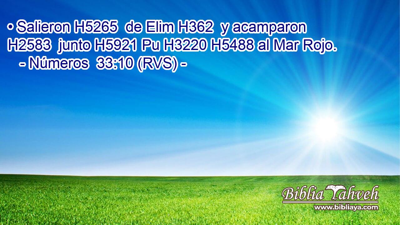 • Salieron H5265  de Elim H362  y acamparon H2583  junto H5921 Pu H3220 H5488 al Mar Rojo. 