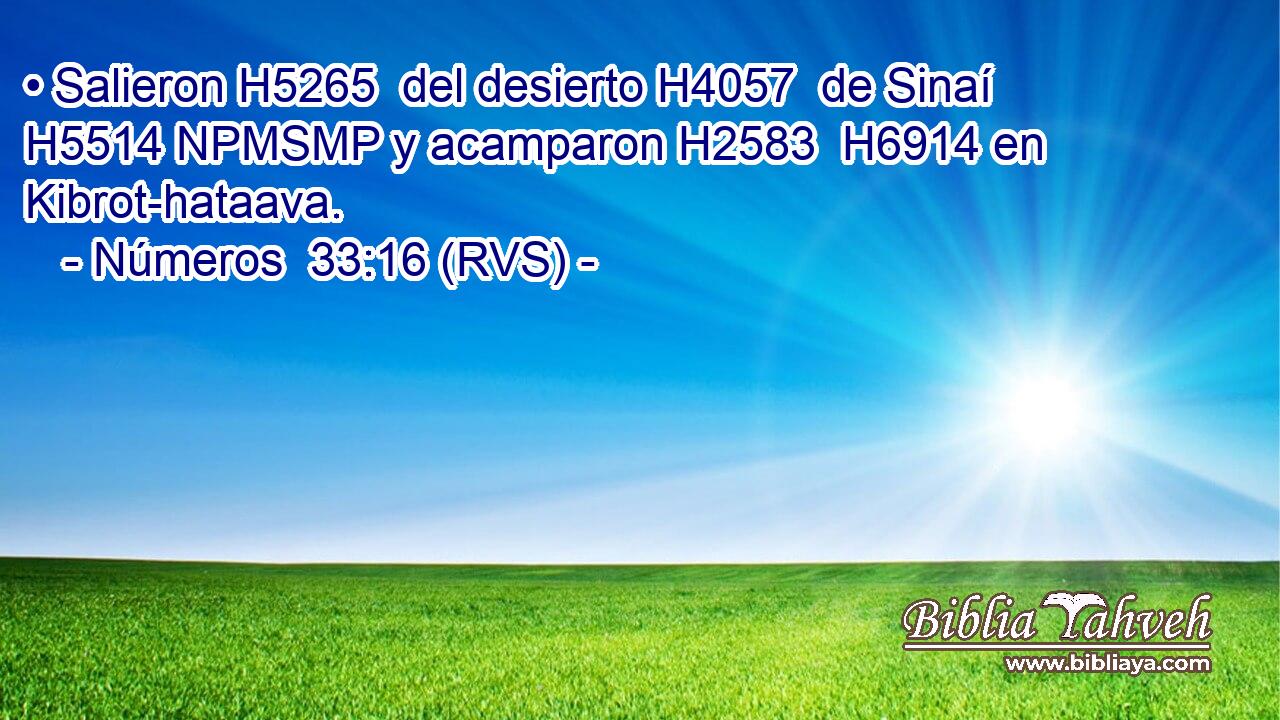 • Salieron H5265  del desierto H4057  de Sinaí H5514 NPMSMP y acamparon H2583  H6914 en Kibrot-hataava. 