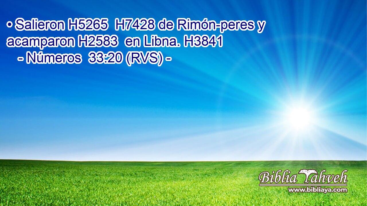 • Salieron H5265  H7428 de Rimón-peres y acamparon H2583  en Libna. H3841  