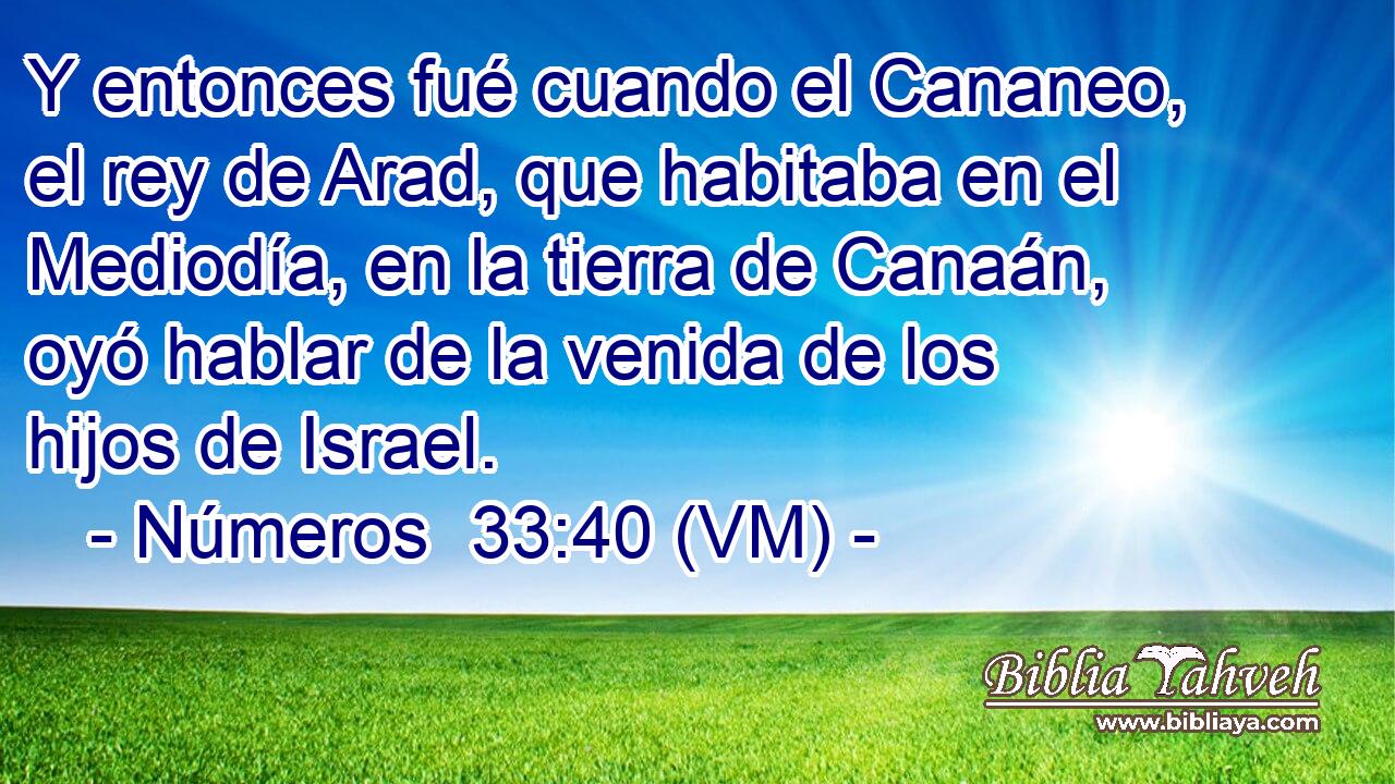  Y entonces fué cuando el Cananeo, el rey de Arad, que habitaba en el Mediodía, en la tierra de Canaán, oyó hablar de la venida de los hijos de Israel. 