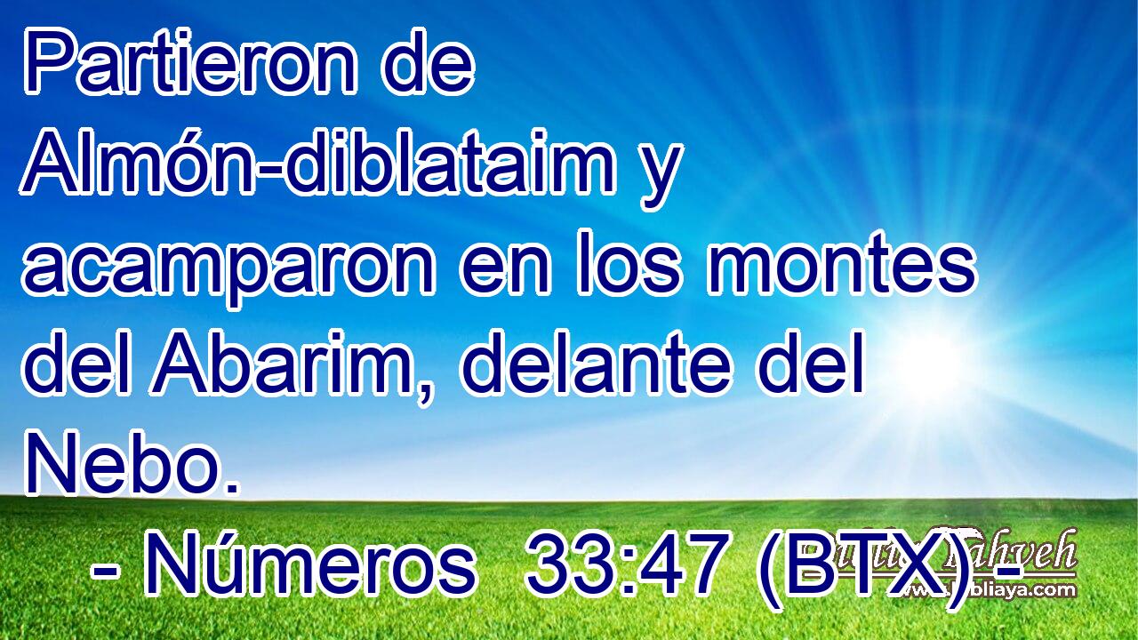 Partieron de Almón-diblataim y acamparon en los montes del Abarim, delante del Nebo.