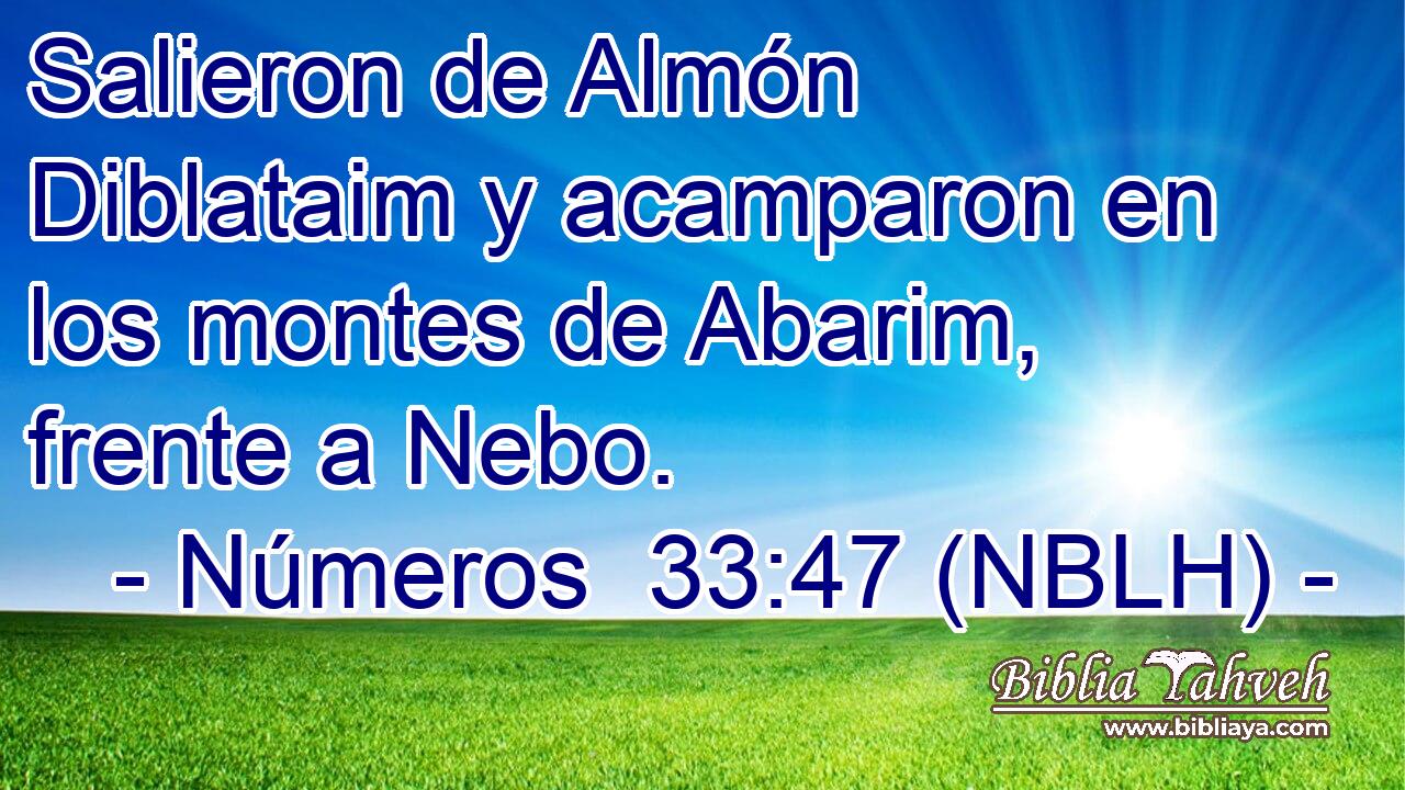  Salieron de Almón Diblataim y acamparon en los montes de Abarim, frente a Nebo. 