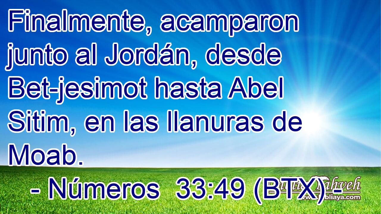 Finalmente, acamparon junto al Jordán, desde Bet-jesimot hasta Abel Sitim, en las llanuras de Moab.